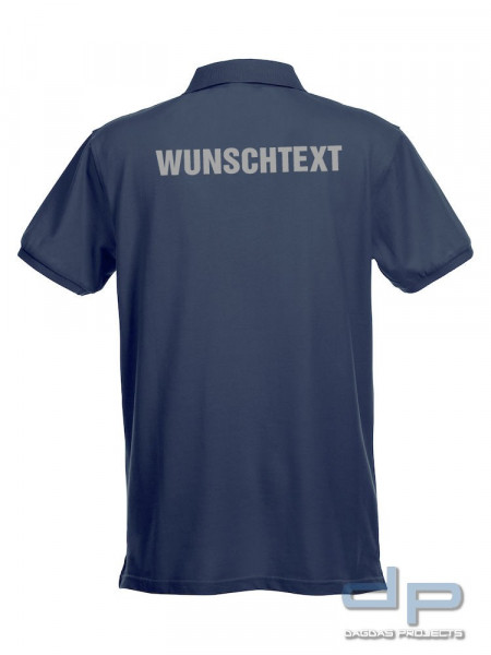 Behörden Strech Premium Polo mit Wunschtext Weiß und Dark Navy in Größe XL