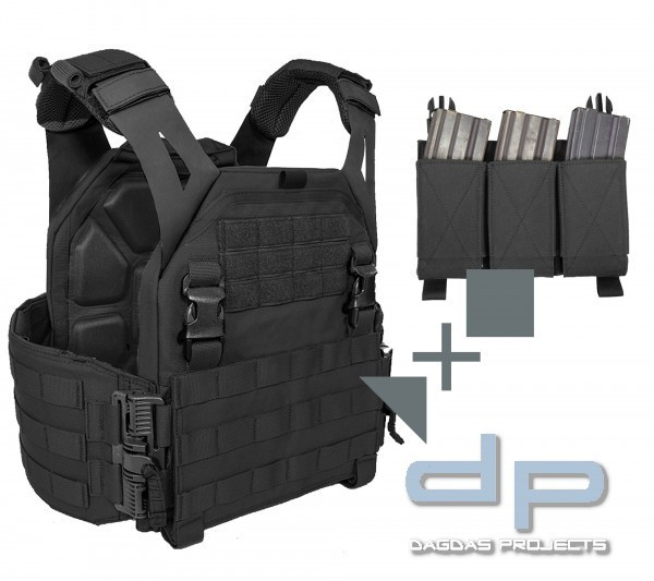 WARRIOR LOW PROFILE PLATE CARRIER V1 + TRIPLE ELASTIC MAG POUCH SET IN VERSCHIEDENEN FARBEN