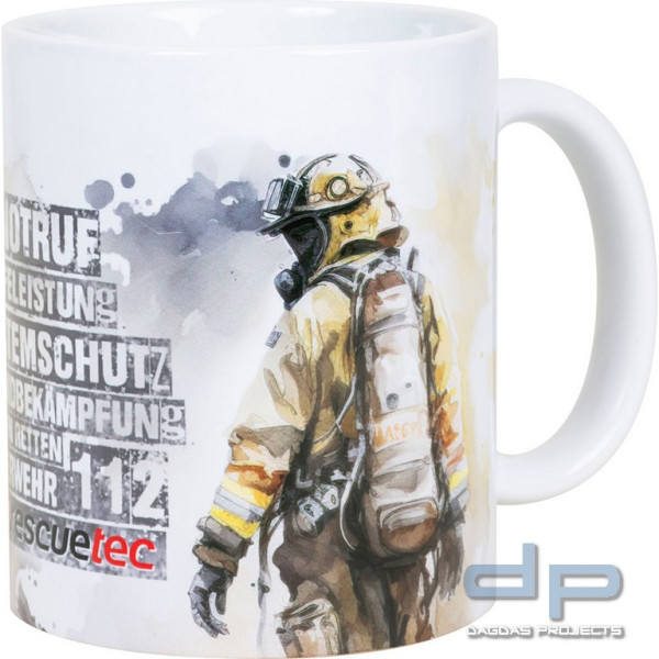 rescue-tec Tasse Feuerwehr, Tassenfarbe weiß mit mehrfarbigem Druck